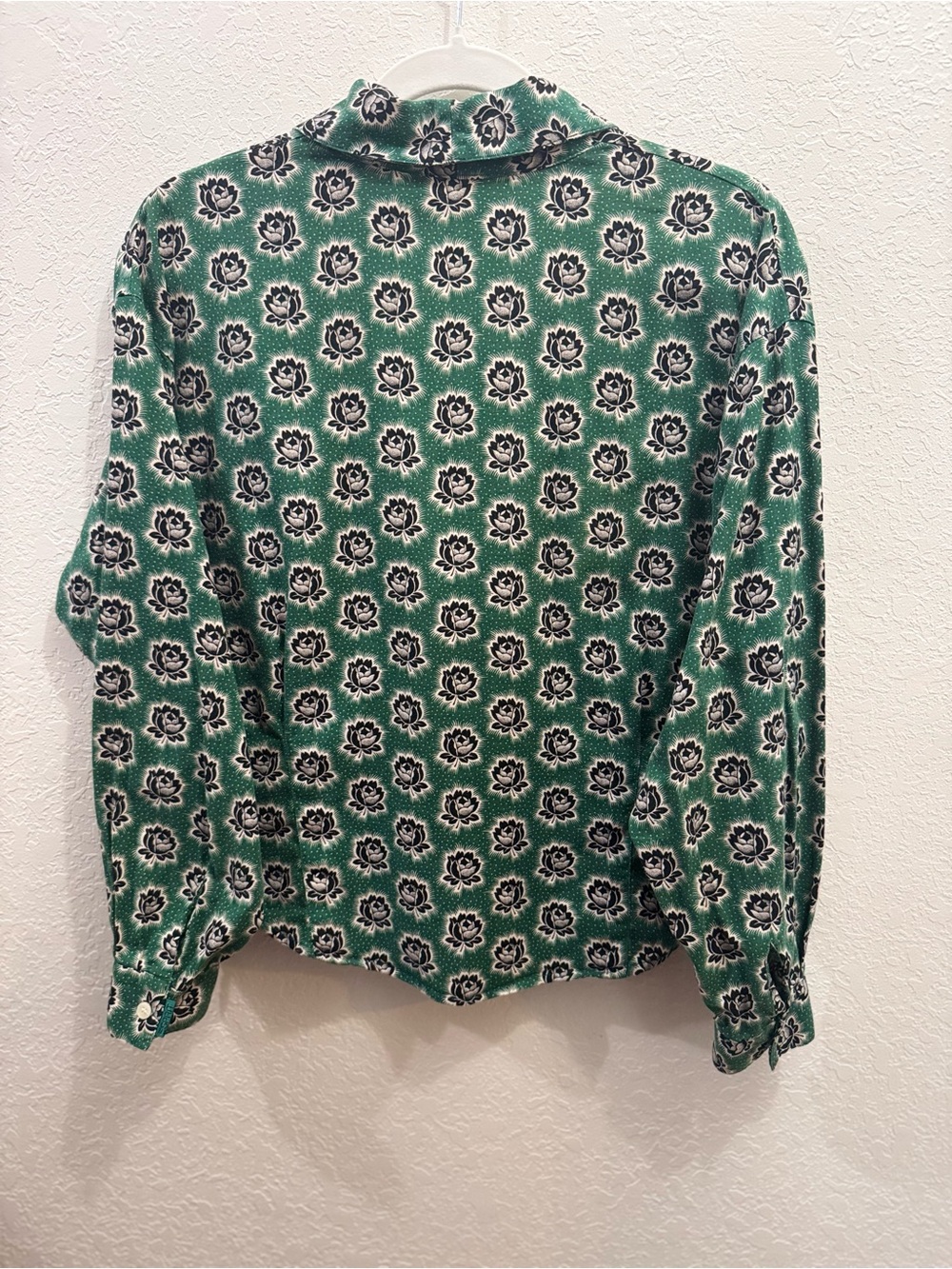 Vintage 80s Esprit Sport Green Blue White Floral Cotton Retro Blouse Women’s S - Picture 2 of 8